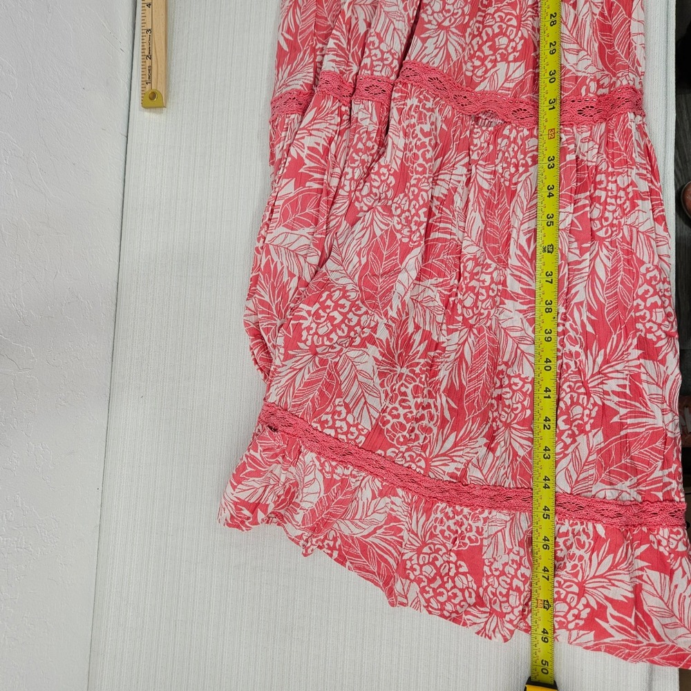 ANGIE Floral Maxi Dress Coral White Twisted Front Tiered Sz S boho peasant READ - Picture 11 of 11
